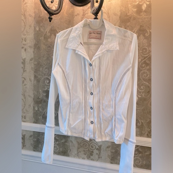 Free People White Long Sleeve Fitted Button Down - Picture 1 of 5